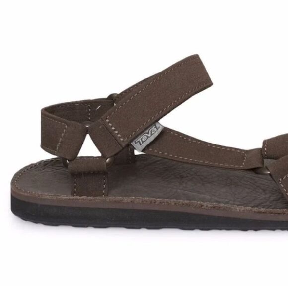 TEVA 13 Brown Original Universal Menswear Leather Canvas Velcro Straps Sandals - Picture 6 of 15